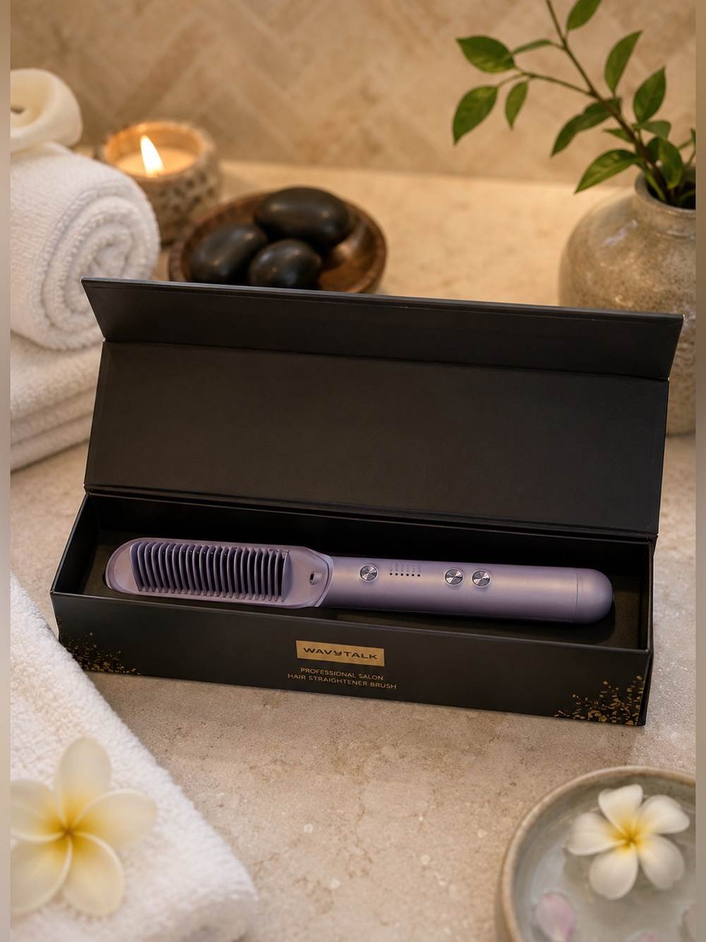 Wavytalk Hair Straightener Brush Purple Heated Smoothing Brush